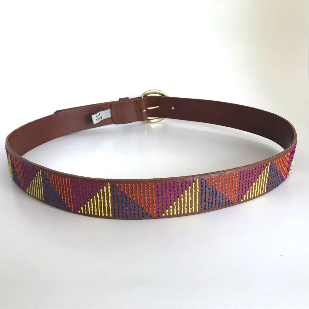 Fossil Brown Leather Multi Colored Stitch Belt (Lg)